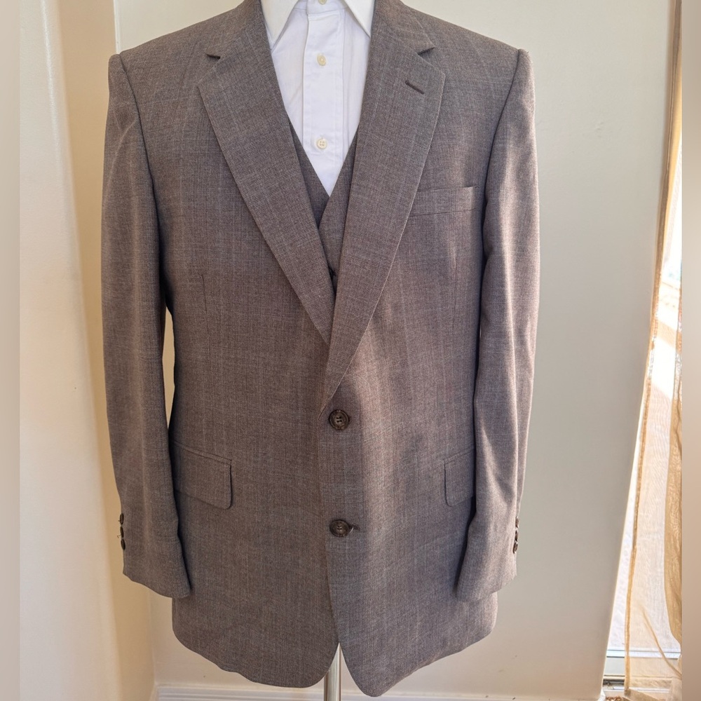 JOHNNY CARSON Vintage 70’s Deadstock Subtle Plad Wool Blend 3 Piece Suit 44 L - Picture 2 of 16